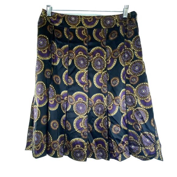 VTG Y2K Silk Pleated Flapper Slits Skirt Black Purple Gold Medallion 12 NWT USA - Picture 1 of 14